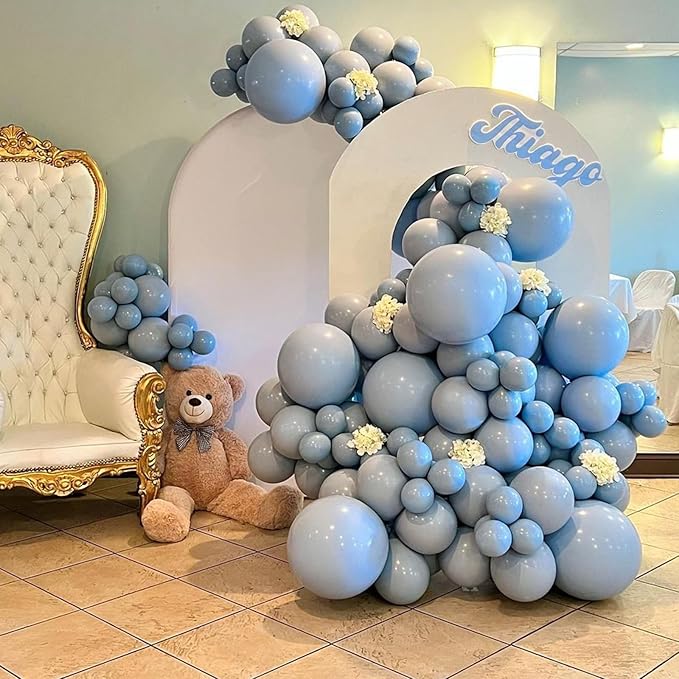 Blue Balloons 113Pcs, Dusty Balloon Arch Garland Kit Different Sizes, 5 10 12 18inch Matte Retro Slate Fog Latex Helium for Boho Birthday Wedding Baby Shower Party Decorations QQ-113