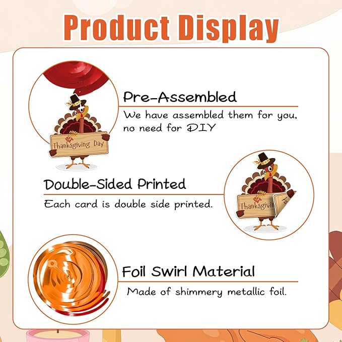 30pcs Thanksgiving Hanging Swirls, Thanksgiving Ceiling Hanging Decorations Turkey Pumpkin Acorn Ceiling Streamers for Give Thanks Classroom Friendsgiving Party Supplies