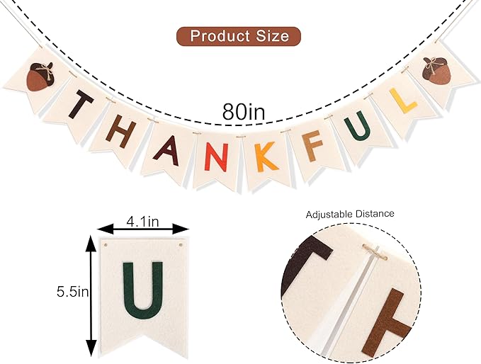 Thankful Felt Banner - Autumn Holiday Party Decorations, Fall Wall Fireplace Hanging Banner, Photo Props, Home Decorations
