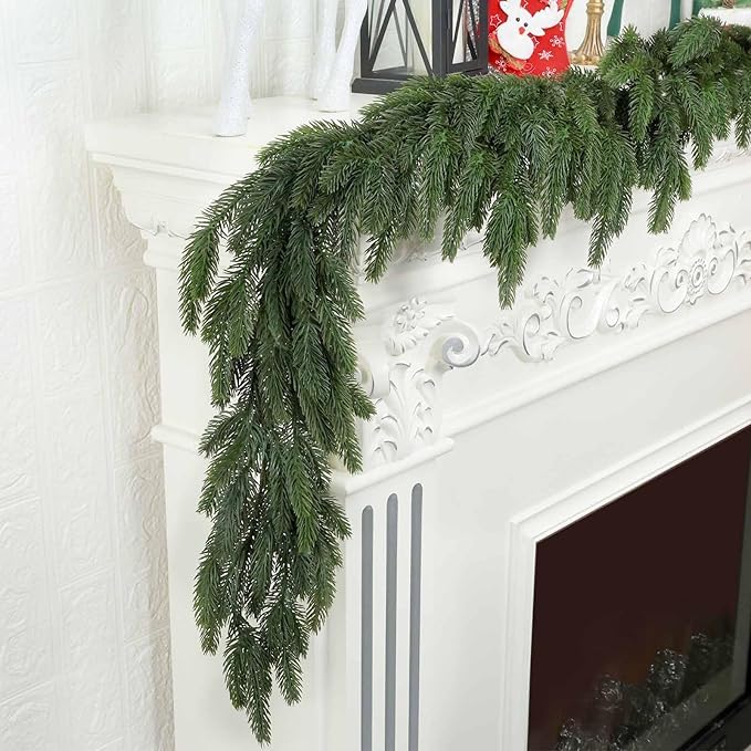 6 Ft Realistic Christmas Garland,Natural Droopy,Soft Bendable Cedar Garland, Lifelike Garland Christmas Decorations,Christmas Garland for Mantle Table Fireplace Stairs Christmas Decorations Outdoor