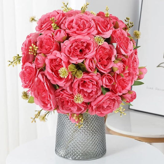 8 Packs Artificial Peonies Silk Flowers: Faux Peony Bouquet 8 Bundles, Fake Peonies Flowers Bulk for Centerpiece Table Wedding Party Home Decor for Vase Decoration (Rose Red)