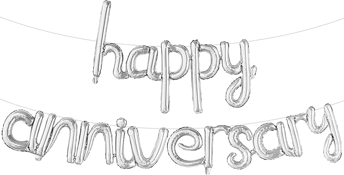 KatchOn Happy Anniversary Balloons - 16 Inch Silver | Banner for Decorations | Cursive Balloon for Party Decorations