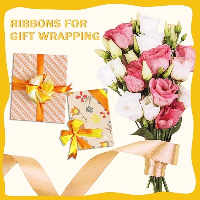 150 Yards Orange Satin Ribbon 1 Inch 6 Rolls Assortment Ribbons for Crafts Gift Wrapping Flower Bouquet Wedding Invitations Birthday Party Festival Decoration Hair Bows