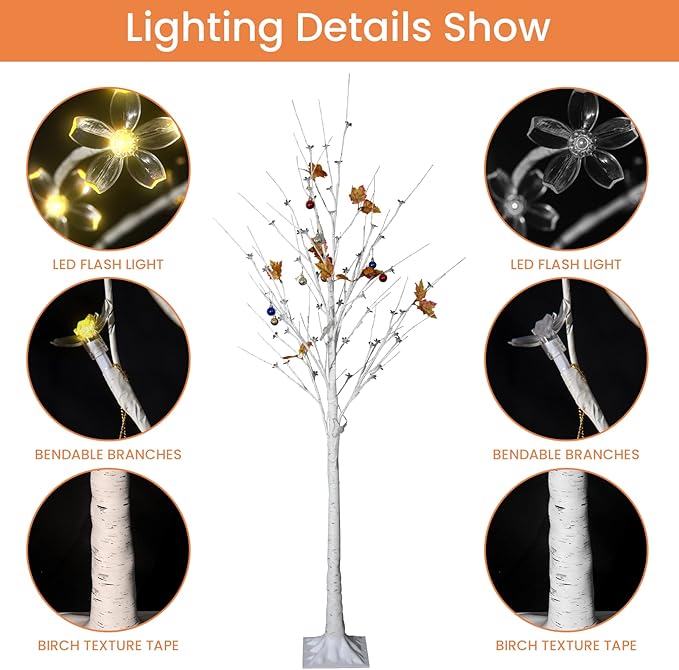 AWQM Lighted Birch Tree for Christmas Decor, Pack of 3 Prelit Christmas Tree 4ft 5ft 6ft, Warm White Christmas Tree for Indoor Christmas Decorations. (White)