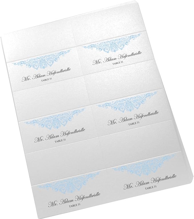 Paisley Printable Place Cards, Light Blue (Choose Color), Set of 60 (10 Sheets), Laser & Inkjet Printers - Wedding, Party, Dinner, and Special Events - Made in the USA