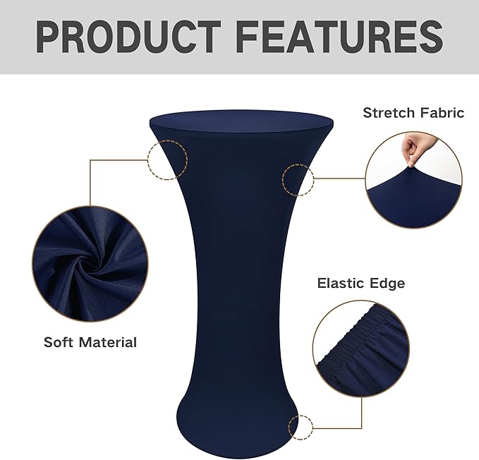 24x43 Inch Round Fitted Cocktail Table Cover Navy Spandex Cocktail Table Cloth Highboy Fitted Tablecloth High Top Table Cloths for Party Pub Banquet Bistro
