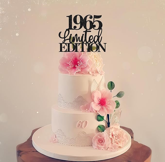 Limited EDITION 1965 Cake Topper - Black Glitter Happy 60th Birthday Party Cake Decoration Supplies, Cheer to 60 Years Cake Bunting Decor for 60th Birthday Party Photo Booth Props