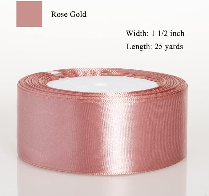 ATRBB 25 Yards 1-1/2 inch Wide Satin Ribbon Perfect for Wedding,Handmade Bows and Gift Wrapping (Rose Gold)