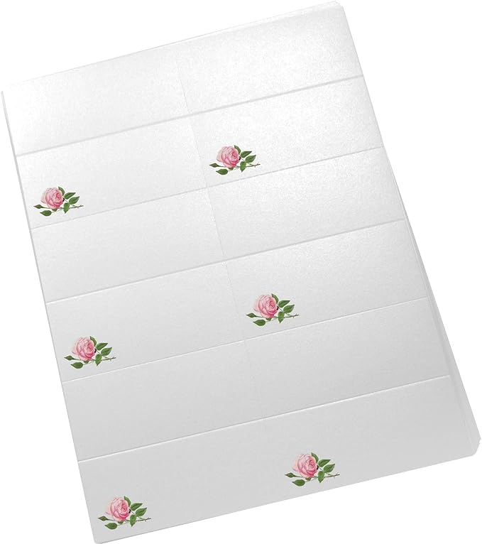 Pink Tea Rose Printable Place Cards, Set of 60 (10 Sheets), Laser & Inkjet Printers - Wedding, Party, Dinner, and Special Events - Made in the USA