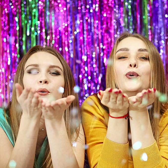 10 Pack Foil Curtain Backdrop Metallic Tinsel Foil Fringe Curtains Photo Booth Props for Birthday Wedding Engagement Baby Shower Bachelorette Christmas Holiday Celebration Party Decorations