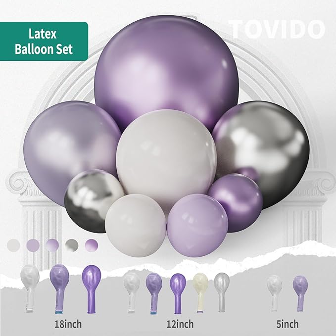 Purple White Balloon Arch Kit - Double-Stuffed in Lavender & Pearl featuring Metallic Lilac for Baby Shower, Wedding, Birthday Decor