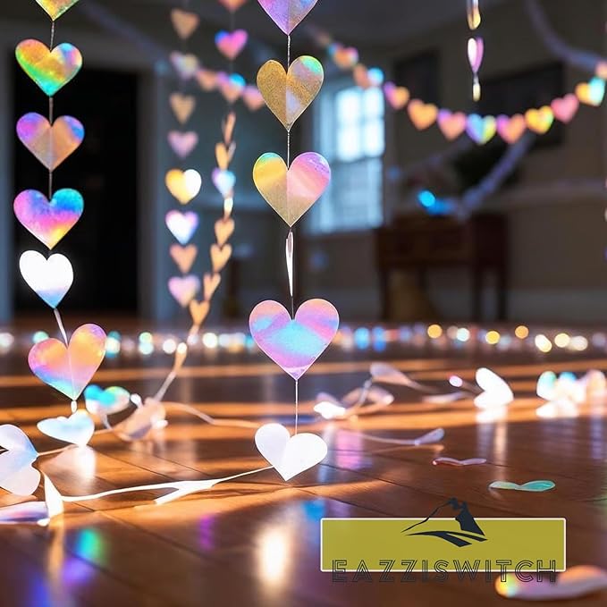 Iridescent Rainbow Birthday Party Decorations: Mermaid Unicorn Disco Themed Hearts Banner Garland Streamers Backdrop for Bachelorette Bridal Shower Engagement Wedding Valentines Day Décor - 52 Ft