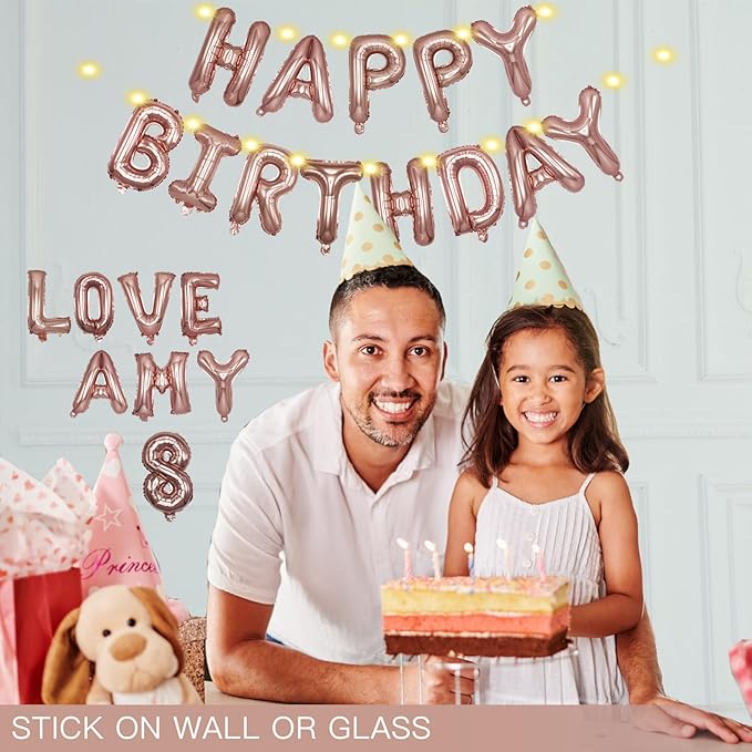 [85 PCS] 16" Foil Personalized Name Happy Birthday Balloons Letters, Mylar Aluminum Custom Name and Age Letter Balloons, 2 Sets A- Z & 0-9 for Birthday Party Graduation, Mother's Day Event (Rose)