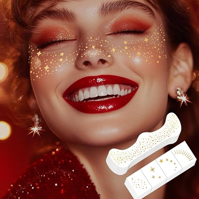 Glitter Freckles, 32 Pcs Sparkle Glitter Freckles Face Tattoo for Women Girls Gold Temporary Face Tattoos Concert Festival Rave
