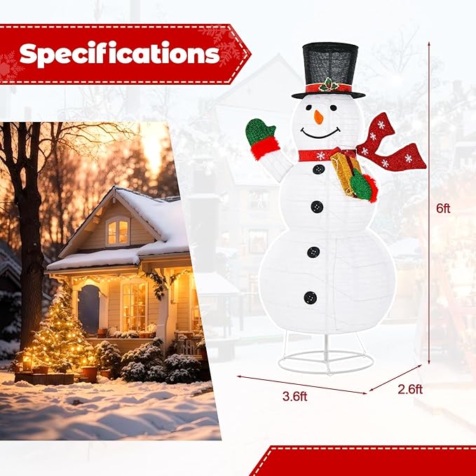Tangkula 6 FT Lighted Christmas Snowman, Christmas Snowman Decoration with 180 Colorful LED Lights, Remote Control, 8 Lighting Modes & 4 Brightness, Indoor Outdoor Xmas Holiday Decor for Party Yard