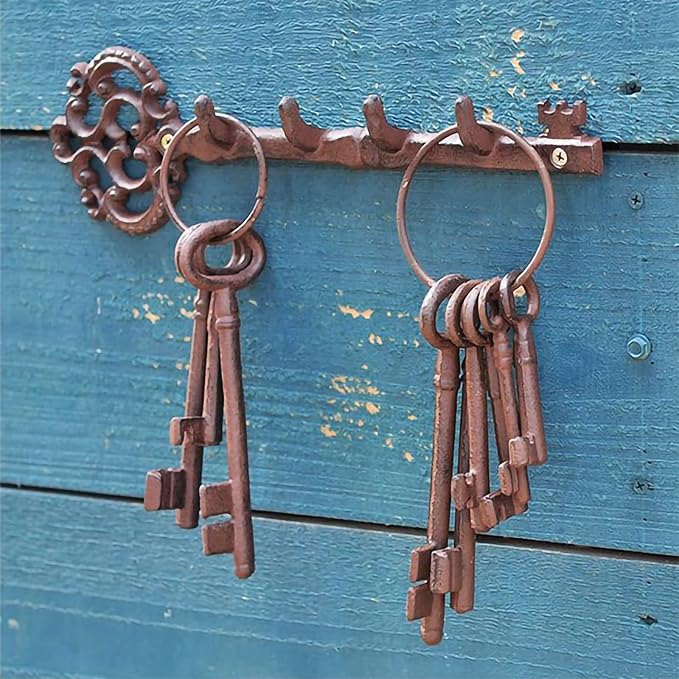 Hananona Vintage Cast Iron Skeleton Key Ring Antique Pirate Treasure Chest Keys Set For Home Decor, Halloween Costume Prop