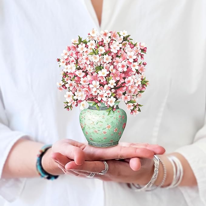 Freshcut Paper Pop Up Cards, Mini Cherry Blossoms, 6 Inch Mini Sized Forever Flower Bouquet 3D Popup Greeting Cards, Birthday Cards, Valentine's Day Card, Blank Notecard & Envelope