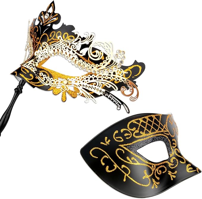 Hoshin Masquerade Mask for Couple, Mardi Gras Deecorations Venetian Masks with Stick for Womens