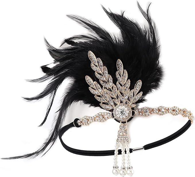 DRESHOW 1920s Great Gatsby Accessories for Women Flapper Headpiece Headband Gloves Costume Harlem Nights Accessories Set