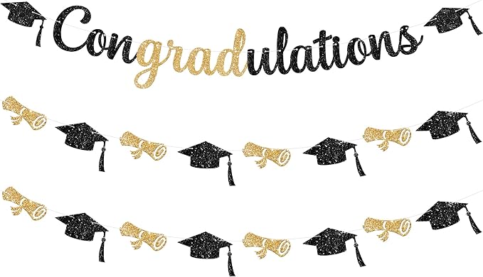 Katchon Congratulations Banner - 10ft | Pre-strung Black And Gold Graduation Banner 2025 | Graduation Decorations 2025 For Party | Congrats Grad banner, Grad Sign, graduation Garland Class Of 2025