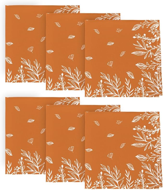 Horaldaily Fall Cloth Napkins 18 x 18 Inch, Thanksgiving Autumn Harvest Orange Wild Flowers Party Dinner Decoration Washable Napkins Set of 6