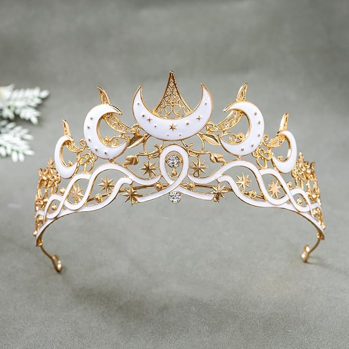 Gothic Black Moon Star Tiara Crown for Women Girls, Retro Celestial Witch Headpiece with Crescent Moon and Stars, Costume Cosplay Halloween Party Prom Wedding Birthday Accessories