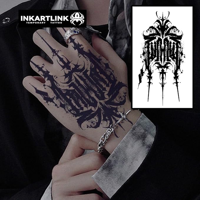 INKARTLINK Semi Permanent Tattoos,Halloween temporary tattoo, party tattoos, realistic, waterproof, cruelty-free, non-reflective (Ink Devil 2)
