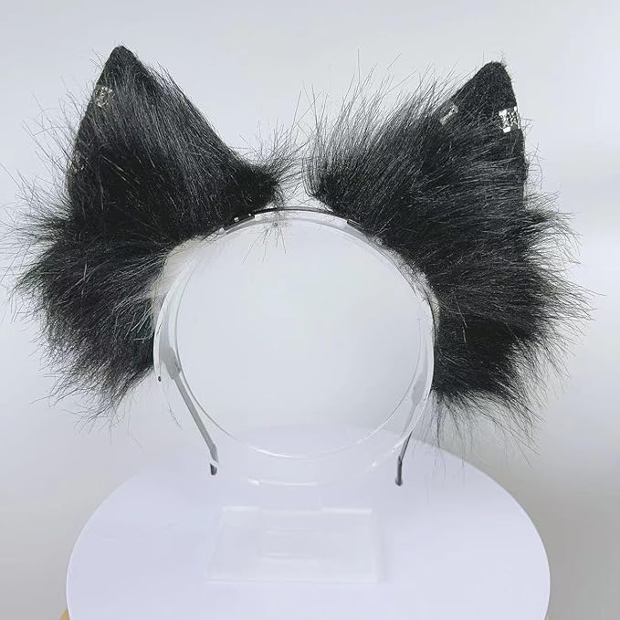 Wolf Ears Tail Set Fox Wolf Headbands Clips Fluffy Cosplay Costumes, Gothic Punk Accessories for Halloween