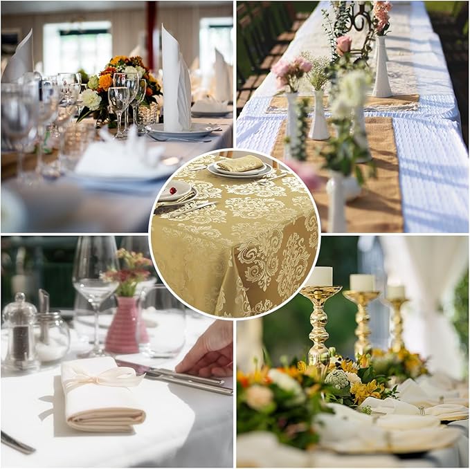 SASTYBALE Damask Gold Tablecloth for Rectangle Tables 60 x 84 Inch, Floral Jacquard Machine Wash Oil Proof Fabric Table Cloth, Thick Table Cover for Dining/Party/Wedding/Indoor/Outdoor