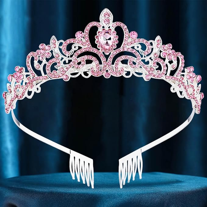 Tiara Crowns for Women,Princess Crown for Girls Crystal Queen Tiaras for Birthday Christmas Costume Bride Wedding Prom-Pink