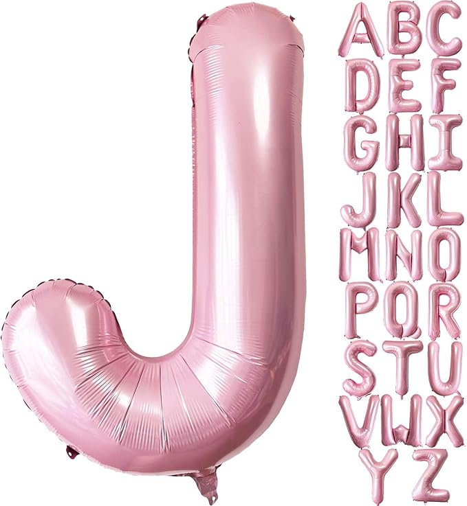 Lovoir Pink Letter J Balloons, 40 Inch Pastel Pink Letter Balloons J Foil Mylar Helium Pink Letter Balloons for Birthday Party Supplies Anniversary Event Celebration Decorations Alphabet Pink J