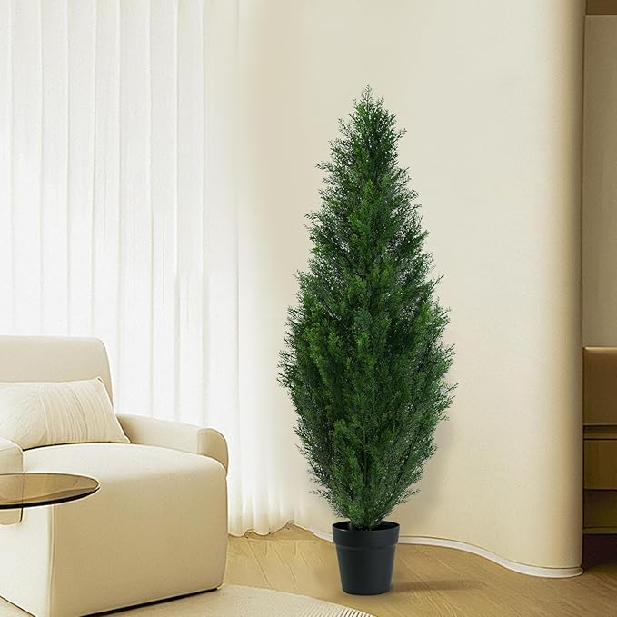 4FT Artificial Topiary Cedar Tree, Fake Cedar Plant for Indoor Outdoor Décor, UV Resistant Faux Evergreen Tree for Home Garden Porch Office, Artificial Christmas Tree Alternative Decoration