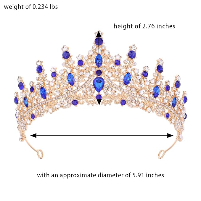 Blue Tiara for Women Crystal Queen Crowns Rhinestone Princess Tiaras for Girl Wedding Headband for Bride Hair Accessories for Halloween Costume Birthday Party Prom Mother's Gifts