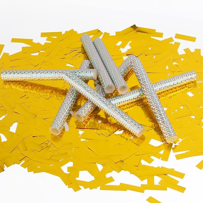 BATTIFE 8Pack Gold Metallic Confetti Sticks, Confetti Flick Flutter Shoots Popper for Graduation, Birthday Party, Wedding, Anniversary Parties Supplies, Square, 7.8inch
