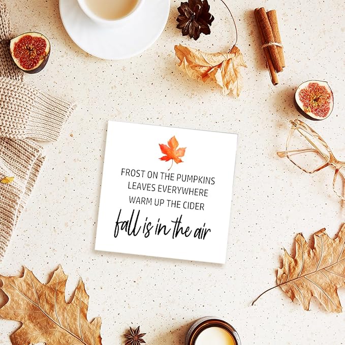 Funny Autumn Maple Leaves Wood Box Sign Fall is in the Air Wooden Block Desk Decor for Home Office Kitchen Cubicle Table Shelf Tabletop,Farmhouse Fall Sign Decor