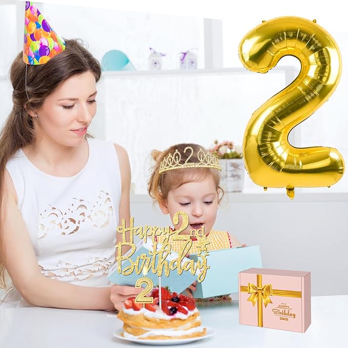 2nd Birthday Decorations for Baby Girls, Including Sash and Crown, Cake Topper and Candle 2, Number Balloon, 2nd Birthday Gifts for Girls