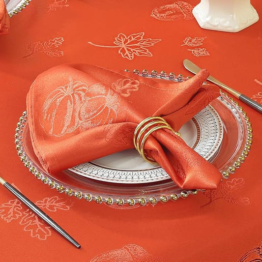 MATIRUG Fall Thanksgiving Napkins Square 20x20 Inches Set of 4, Pumpkin Damsk Waterproof Washable Dinner Table Napkins for Autumn Harvest Party Banquet Dinning/Burnt Orange