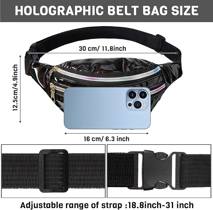 Handepo 19 Pcs 80s Costume Accessories Holographic Fanny Pack Leg Warmers Lace Headband Earrings Gloves Necklace Bracelet