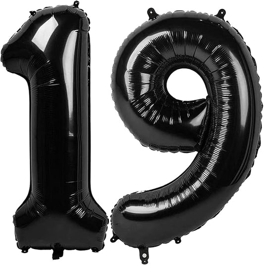 Foil 40 Inch Big Black 19 Balloon Number, Giant Happy 19 Birthday Party Supplies, Large 19 Balloons Anniversary Party Engagement Decorations