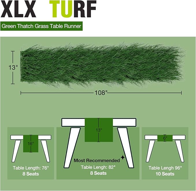 XLX TURF Green Thatch Grass Table Runner 13" x 108", Faux Straw Table Centerpiece Summer Party Decor, Wild One Birthday, Baby Shower, Wedding, Indoor Outdoor Use