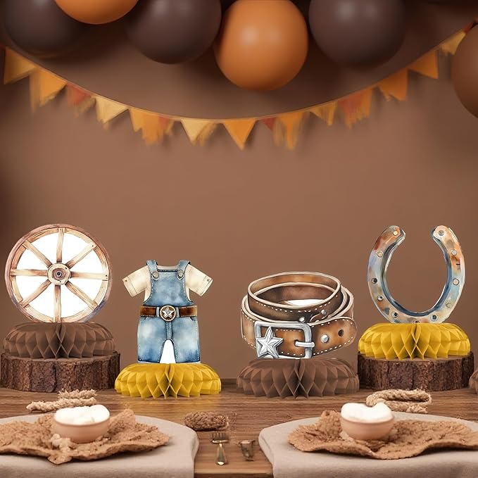 Cowboy Baby Shower Centerpieces – 12 PCS Honeycomb Table Decorations, Western Baby Shower, Rustic Little Cowboy Party Supplies