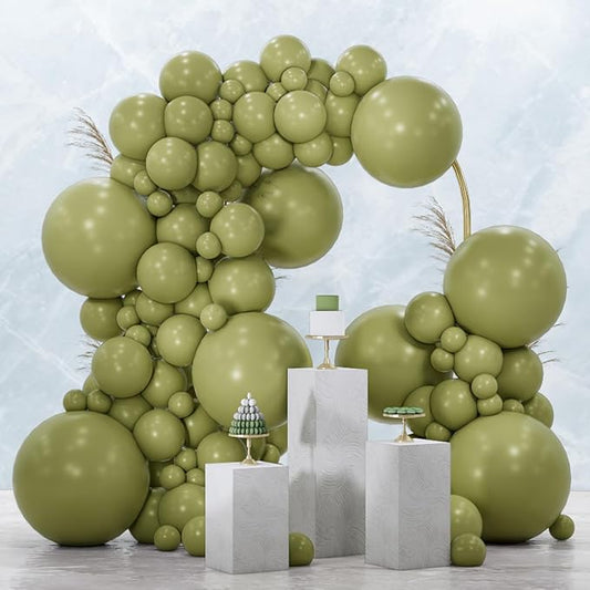 PartyWoo Sage Green Balloons 100pcs Different Sizes of 18 12 10 5 Inch Olive Boho Green Latex Balloon Arch Kit for Wedding Birthday Dinosaur Jungle Golf Football Theme Party Decorations Green-F11