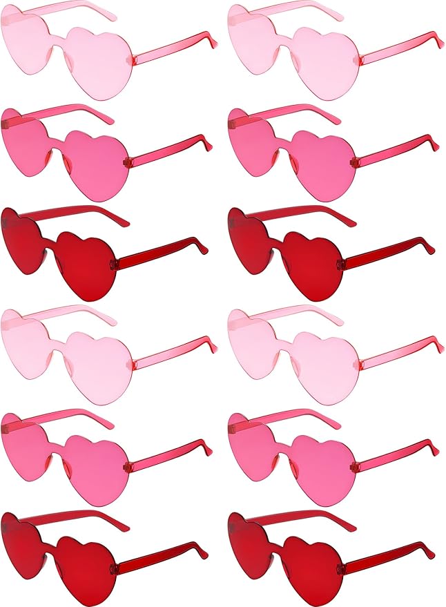Flutesan 42 Pairs Heart Shaped Sunglasses Bulk for Women Cute Y2k Trendy Rimless Transparent Heart Glasses for Party Favor