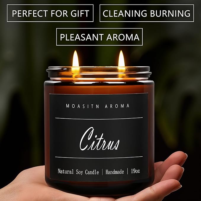MOASITN Citrus Large Heavenly Scented Candles for Home|19oz 100h Long Lasting Clean Burn|Natural Soy Aromatherapy Candle|2 Wick Jar Candle for Women,Men as Relaxing,Birthday,Housewarming Gifts