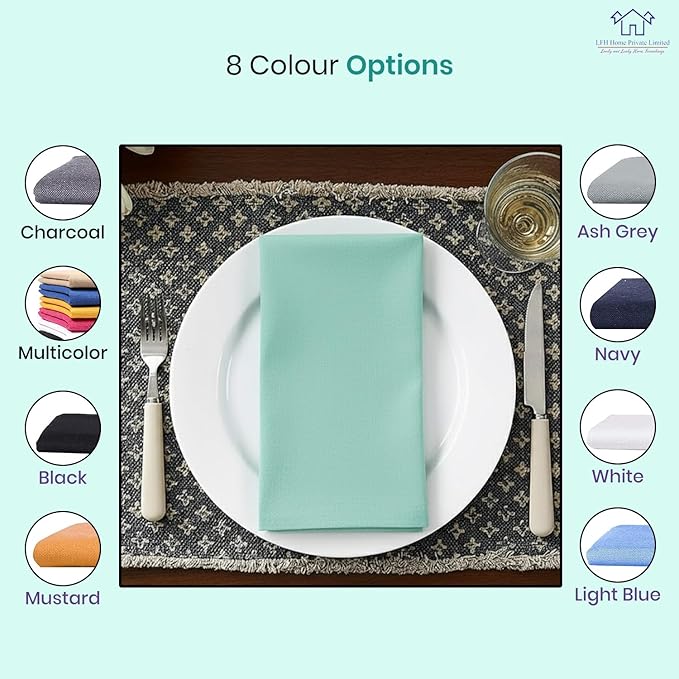 LFH Home Cotton Rich Metered Napkins for Dining Table Set of 12, Elegant Cloth Napkins for Wedding Party or Everyday Use Machine Washable Durable Reusable and Soft for Hosting 18x18 Inch - Aqua