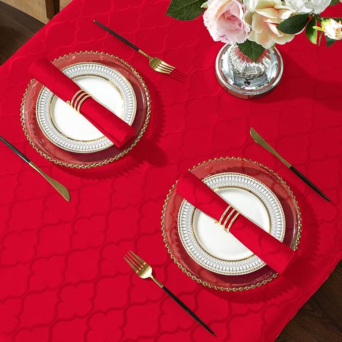 SASTYBALE Rectangular Jacquard Cloth Napkins Square 20 x 20 Inch Set of 4, Flower Pattern Polyester Napkin Spill Proof Wrinkle Resistant Dust-Proof Napkin for Kitchen Dining Tabletop (Red)