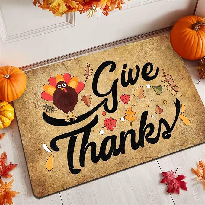 InterestPrint Happy-Thanksgiving Welcome Mat for Front Door Autumn Turkey Doormat Floor Mats Indoor Outdoor Home Living Room Kitchen Thanksgiving Decoration, 30"x18"inch