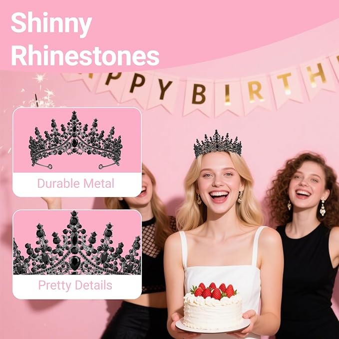 Tiara Crown for Women, Headband Hair Accessories for Birthday Wedding Party Costume Black