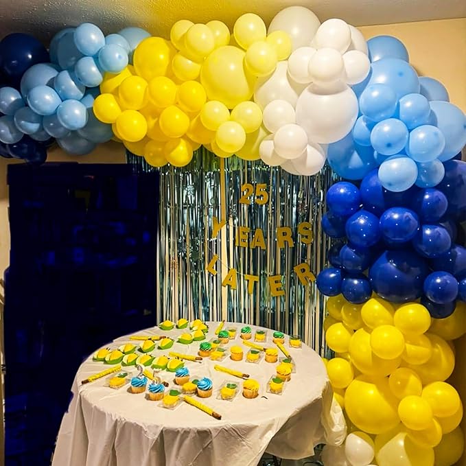 Togvu Yellow Blue Balloons, 12 Inches Blue Yellow White Balloons with Confetti Balloons Dark Blue Latex Balloon Helium for Kids Birthday Graduation Baby Shower Socer Party Decoration