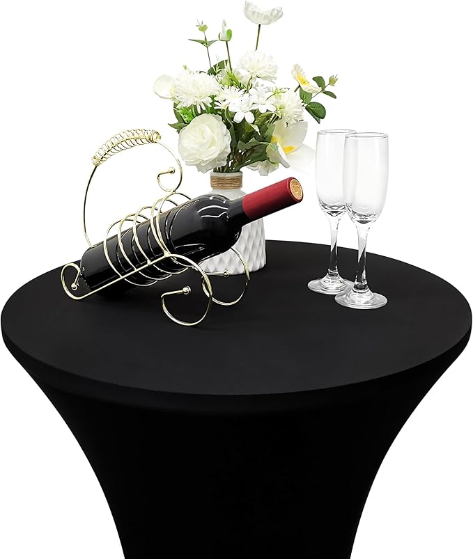 24x43 Inch Round Fitted Cocktail Table Cover Black Spandex Cocktail Table Cloth Highboy Fitted Tablecloth High Top Table Cloths for Party Pub Banquet Bistro
